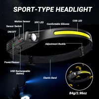 Fzh Led Headlamp Rechargeable 3Pcs, 230Wide Beam & Spotlight Head Lamp With Red Light, Lightweight Adults Waterproof Headlamps Motion Sensor 6 Modes For Outdoor Running, Camping, Hiking