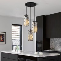 Fdpby Black Pendant Lighting Modern Pendant Light Mini Crystal Chandeliers Adjustable Pendant Light Fixture For Kitchen Island