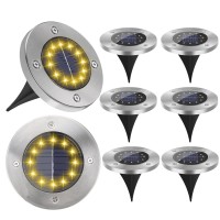 Kelvinlux Solar Garden Lights Outdoor 8 Packs Bright Solar Powered Ground Lights With Updated 12 Leds Waterproof Disk Warm Fla