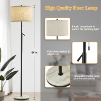 Gyrovu Marble Floor Lamp Adjustable Height Standing Lamp With Marble Base Tall Lamp With Pull Chain Switch Floor Lamps For Livi