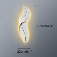 Qufute Modern Luxury Wall Lamp Large Feather Wall Decor Lighting Led Dimmable Wall Sconce Lights With Unique Resin White Feather Design Mid Century Elegant Wall Lamps For Bedroom Living Room