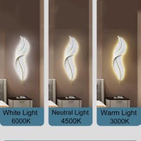 Qufute Modern Luxury Wall Lamp Large Feather Wall Decor Lighting Led Dimmable Wall Sconce Lights With Unique Resin White Feather Design Mid Century Elegant Wall Lamps For Bedroom Living Room