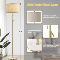 Gyrovu Marble Floor Lamp Adjustable Height Standing Lamp With Marble Base Tall Lamp With Pull Chain Switch Floor Lamps For Livi