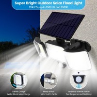 Adiding Solar Outdoor Lights, 3 Heads 3500Lm Led Flood Light With 16.4 Ft Cable, 4 Modes Motion Sensor Solar Lights For Outside With Remote, Solar Powered Security Lights For Patio,Yard,Garage, 2 Pack