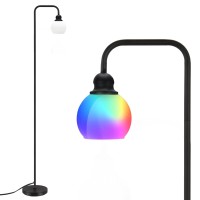 Modern Floor Lamp For Living Room With Rgb Bulb, Industrial Floor Lamp, Classic Reading Tall Lamp For Office, Ambiance Color Changing Floor Lamps For Bedroom(9W Rgb Bulb Switch By On/Off, White Glass)