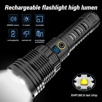 Alifa Flashlights High Lumens,Brightest Led Rechargeable Flashlight 900000 Lumens, 5 Modes,Power Display, Ip65 Waterproof, Zoomable, Handheld Powerful Flash Lights Xhp160.6 For Emergencies Camping