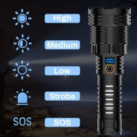 Alifa Flashlights High Lumens,Brightest Led Rechargeable Flashlight 900000 Lumens, 5 Modes,Power Display, Ip65 Waterproof, Zoomable, Handheld Powerful Flash Lights Xhp160.6 For Emergencies Camping