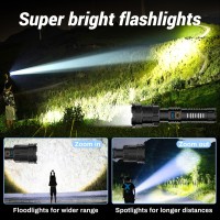 Alifa Flashlights High Lumens,Brightest Led Rechargeable Flashlight 900000 Lumens, 5 Modes,Power Display, Ip65 Waterproof, Zoomable, Handheld Powerful Flash Lights Xhp160.6 For Emergencies Camping