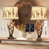 Dungoo 26 Touch Control Antler Table Lamps Set Of 2 3Way Dimmable Rustic Lamp With 2 Usb Ports Natural Antler Lamp With Dee