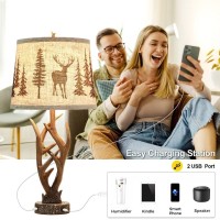 Dungoo 26 Touch Control Antler Table Lamps Set Of 2 3Way Dimmable Rustic Lamp With 2 Usb Ports Natural Antler Lamp With Dee