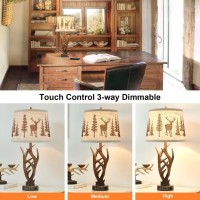 Dungoo 26 Touch Control Antler Table Lamps Set Of 2 3Way Dimmable Rustic Lamp With 2 Usb Ports Natural Antler Lamp With Dee