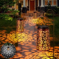 Solar Lanterns Outdoor Waterproof, Hanging Solar Lights Outdoor, Halloween Lights Metal Solar Lantern Decorative For Patio Garden Yard Backyard Table Tree Outside Lighting Cool/ Warm Light (6 Pack)