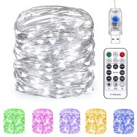 Fairy Lights 33 Ft 100 Led Usb Twinkle String Lights Plug In Silver Wire Lights With Remote And Timer 8 Modes Outdoor Waterproof Starry Lights Diy Party Wedding Christmas Decoration(White)