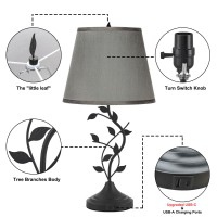 Kakanuo Table Lamp Bedside Lamp With Usb C Charging Ports, Grey Traditional Nightstand Lamp For Living Room, Desk Lamp Large Retro Table Lamp For Bedroom