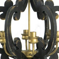 Aki 21 Inch Carved Wood Chandelier, 6 Lights, Vintage Classic, Black, Gold