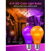 Purple Orange Light Bulbs Outdoor 4 Pack Led A19 Halloween Light Bulbs Led Orange Light 9W 60W Equivalent E26 Purple Led