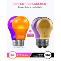 Purple Orange Light Bulbs Outdoor 4 Pack Led A19 Halloween Light Bulbs Led Orange Light 9W 60W Equivalent E26 Purple Led