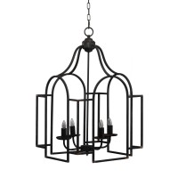 17 Inch 4 Light Chandelier, Curved Iron Frame, Classic Aesthetic, Black