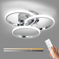 1574In Dimmable Led Modern Flush Mount Ceiling Light Fixture With Remote Control Chrome 3000K6500K 3Color Dimming Circle Mod