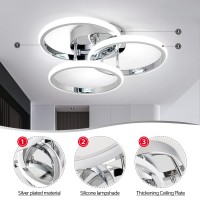 1574In Dimmable Led Modern Flush Mount Ceiling Light Fixture With Remote Control Chrome 3000K6500K 3Color Dimming Circle Mod