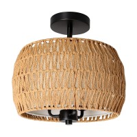 Ibestwin Rattan 3-Light Rattan Chandelier, 3-Light Handmade Woven Boho Fabric Drum Ceiling Light For Bedroom, Kitchen, Living Room