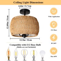 Ibestwin Rattan 3-Light Rattan Chandelier, 3-Light Handmade Woven Boho Fabric Drum Ceiling Light For Bedroom, Kitchen, Living Room