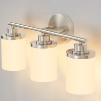 Halialumi Brushed Nickel Bathroom Light Fixtures 3Light Nickel Vanity Lights Bathroom Lights Over Mirror Modern Wall Sconces W