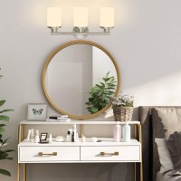 Halialumi Brushed Nickel Bathroom Light Fixtures 3Light Nickel Vanity Lights Bathroom Lights Over Mirror Modern Wall Sconces W