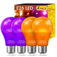 Orange Light Bulbs Purple Light Bulbs 4 Pack A19 Led Orange Bulbs Purple Bulbs 9W 60W Equivalent E26 Base Orange Light B