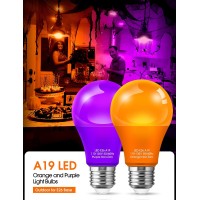 Orange Light Bulbs Purple Light Bulbs 4 Pack A19 Led Orange Bulbs Purple Bulbs 9W 60W Equivalent E26 Base Orange Light B