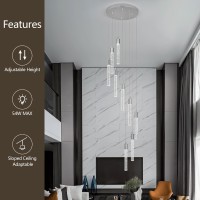 Zhllmq 9 Light Living Room Chandelier Chrome Crystal Pendant Lights Led Dimmable 54W 6000K Staircase Large Chandelier Lobby Living Room Foyer High Ceiling Chandeliers