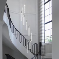 Zhllmq 9 Light Living Room Chandelier Chrome Crystal Pendant Lights Led Dimmable 54W 6000K Staircase Large Chandelier Lobby Living Room Foyer High Ceiling Chandeliers