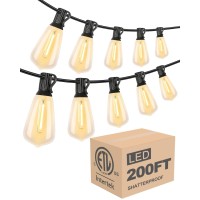 Lightdot 200Ft (2X100Ft) Outdoor String Lights, Led Bistro String Lights With Shatterproof St38 Vintage Bulbs, 2200K Dimmable, Waterproof Hanging Lights For Patio, Porch, Garden, Backyard