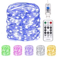 Fairy Lights 66 Ft 200 Led Usb Twinkle String Lights Plug In Silver Wire Lights With Remote And Timer 8 Modes Outdoor Waterproof Starry Lights Diy Party Wedding Christmas Decoration(Blue)