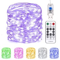 Fairy Lights 66 Ft 200 Led Usb Twinkle String Lights Plug In Silver Wire Lights With Remote And Timer 8 Modes Outdoor Waterproof Starry Lights Diy Party Wedding Christmas Decoration(Purple)