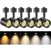 Vanoopee 5-Color J Type Track Lighting Heads Dimmable Led Track Light Heads Bright Rail Ceiling Spotlight Fixtures Accent Task, 2700K-6000K, Flicker Free Cri90+ 24 10W 800Lm, Matte Black, Pack Of 6