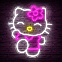 Hello Kit Neon Sign Dimmable Kitty Neon Sign Kawaii Cat Anime Neon Sign Kitty Room Decor Lights For Girls Room Child Bedroom Bi