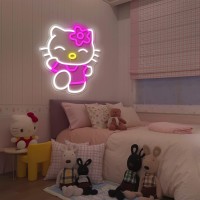 Hello Kit Neon Sign Dimmable Kitty Neon Sign Kawaii Cat Anime Neon Sign Kitty Room Decor Lights For Girls Room Child Bedroom Bi