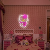 Hello Kit Neon Sign Dimmable Kitty Neon Sign Kawaii Cat Anime Neon Sign Kitty Room Decor Lights For Girls Room Child Bedroom Bi