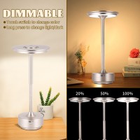 Hapygi Rechargeable Cordless Led Table Lamps Touch Sensor Light, 3-Levels Portable Dimming Wireless Battery Operated Lamp,Nightstand Lamp/Night Light/Restaurant Table/Outdoor/Coffee/Bar (Silver)