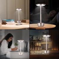 Hapygi Rechargeable Cordless Led Table Lamps Touch Sensor Light, 3-Levels Portable Dimming Wireless Battery Operated Lamp,Nightstand Lamp/Night Light/Restaurant Table/Outdoor/Coffee/Bar (Silver)