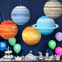 8 Pcs Planet Paper Lanterns, Diy Solar System Paper Lanterns Space Theme Space Party Decorations For Kids Baby Shower Birthday Party Room Decorations