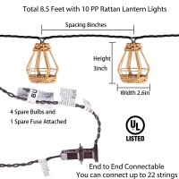 Decorative String Lights, Ul Listed Rattan Lantern Style Patio Lights With 10 Mini Bulbs - Connectable, Weatherproof Plug In Lights For Indoor/Outdoor Home Decor, Pergola, Porch, Party And Backyard