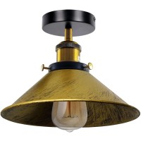 Industrial Semi Flush Mount Ceiling Light Clear Metal Pendant Cone Lamp Shade Farmhouse Close To Ceilight Lighting Fixture Lighting For Kitchen Bedroom Vintage Hanging Light Fixtures (Brushed Brass)