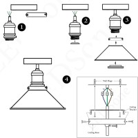 Industrial Semi Flush Mount Ceiling Light Clear Metal Pendant Cone Lamp Shade Farmhouse Close To Ceilight Lighting Fixture Lighting For Kitchen Bedroom Vintage Hanging Light Fixtures (Brushed Brass)