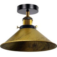 Industrial Semi Flush Mount Ceiling Light Clear Metal Pendant Cone Lamp Shade Farmhouse Close To Ceilight Lighting Fixture Lighting For Kitchen Bedroom Vintage Hanging Light Fixtures (Brushed Brass)