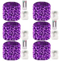 6-Pack 33Ft 100 Led Fairy Lights Battery Operated With Remote & Timer, Fairy Christmas String Lights For Bedroom Decor, Waterproof 8 Modes Twinkle Lights For Room Wedding (Purple)