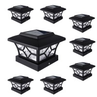 Volisun Solar Post Cap Lights 4X4/6X6,Outdoor Fence Post Cap Lights,Vinyl Fence Post Solar Lights White/Black Wooden Solar Powered Deck Post Lights For Dock Waterproof 2 Color Modes 8Pack