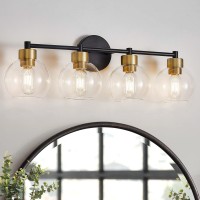 Diniluse Black And Gold Bathroom Light Fixtures 4 Lights Bathroom Vanity Light Black Round Vanity Lights With Clear Globe Glass