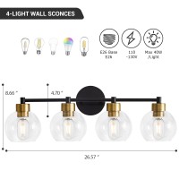 Diniluse Black And Gold Bathroom Light Fixtures 4 Lights Bathroom Vanity Light Black Round Vanity Lights With Clear Globe Glass